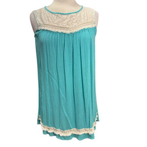 Umgee Sleeveless Blouse Size S Turquoise Cream